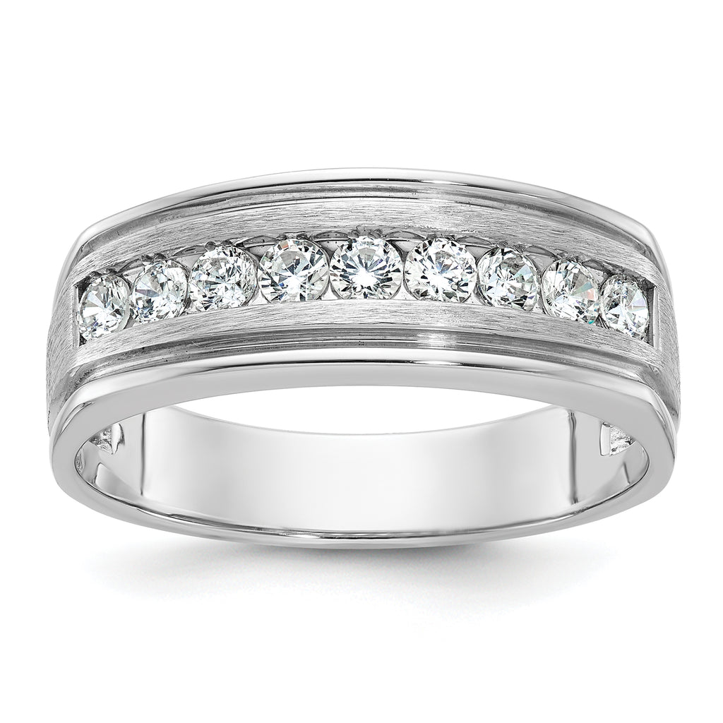 14k White Gold Men's Polished Brushed and Grooved 9-Stone 1/2 Carat AA Quality Diamond Ring - Sophia Jewelers