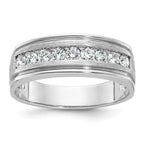 14k White Gold Men's Polished Brushed and Grooved 9-Stone 1/2 Carat AA Quality Diamond Ring - Sophia Jewelers
