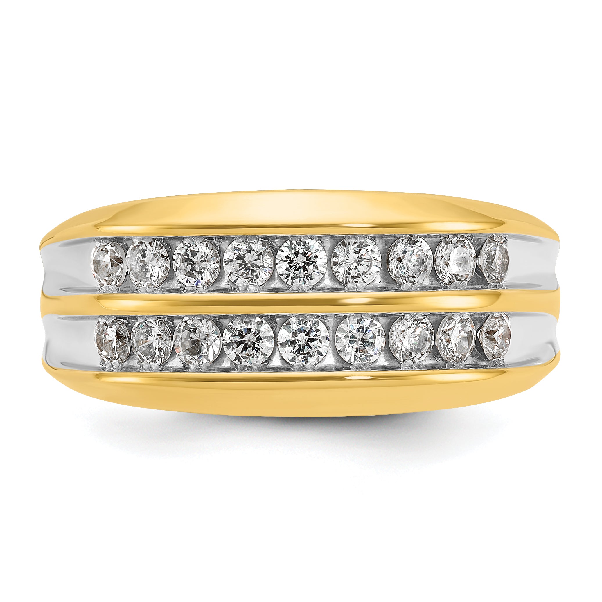 10k with White Rhodium Men's Polished Two-Row 3/4 Carat A Quality Diamond Ring