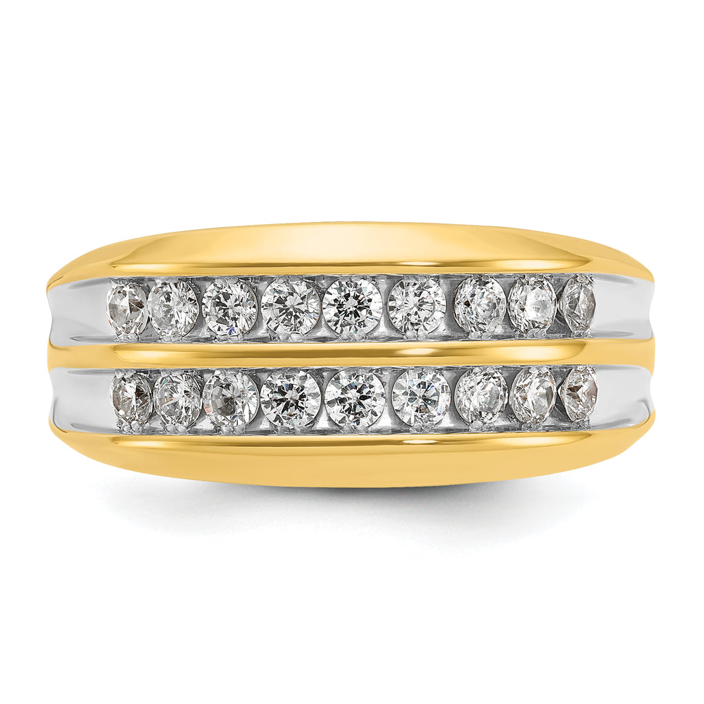 10k with White Rhodium Men's Polished Two-Row 3/4 Carat A Quality Diamond Ring
