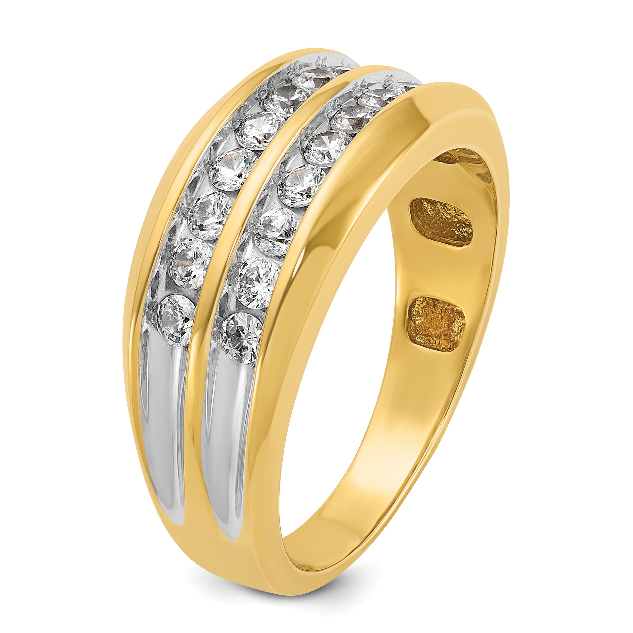 10k with White Rhodium Men's Polished Two-Row 3/4 Carat A Quality Diamond Ring