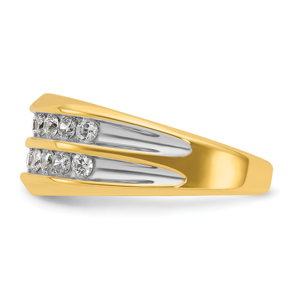 14k with White Rhodium Men's Polished Two-Row 3/4 Carat AA Quality Diamond Ring - Sophia Jewelers