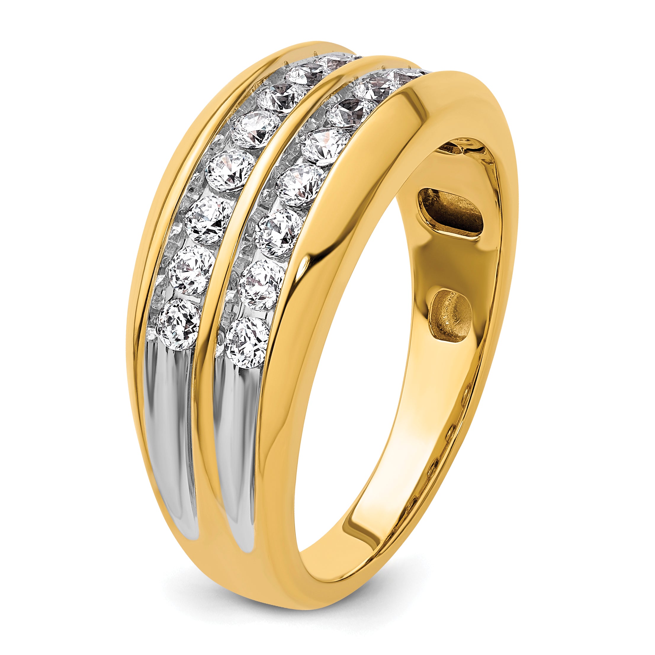 14k with White Rhodium Men's Polished Two-Row 3/4 Carat AA Quality Diamond Ring - Sophia Jewelers