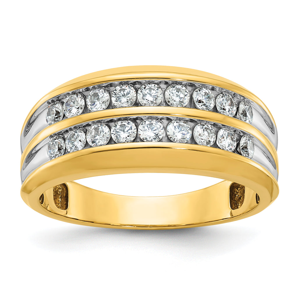 14k with White Rhodium Men's Polished Two-Row 3/4 Carat AA Quality Diamond Ring - Sophia Jewelers