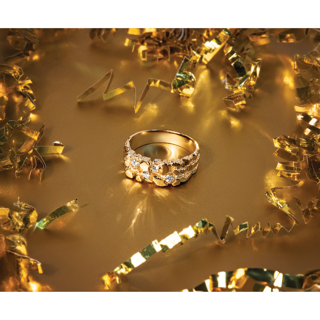 14k Men's Polished Nugget Texture 1/4 Carat AA Quality Diamond Ring - Sophia Jewelers