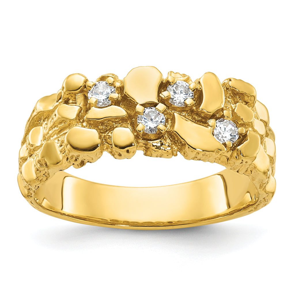 14k Men's Polished Nugget Texture 1/4 Carat AA Quality Diamond Ring - Sophia Jewelers