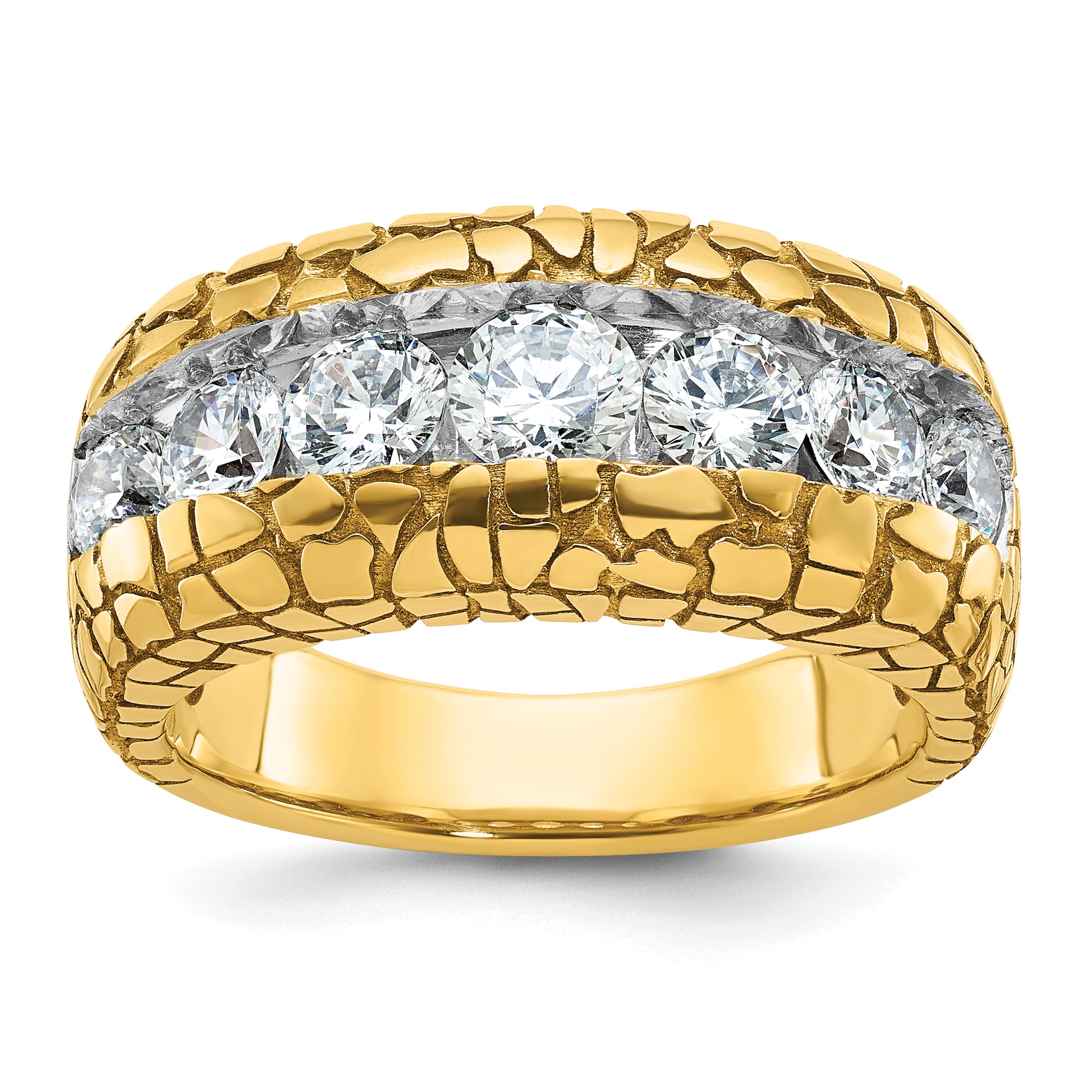 14k Mens 2 carat Diamond 7-Stone Nugget Complete Ring - Sophia Jewelers