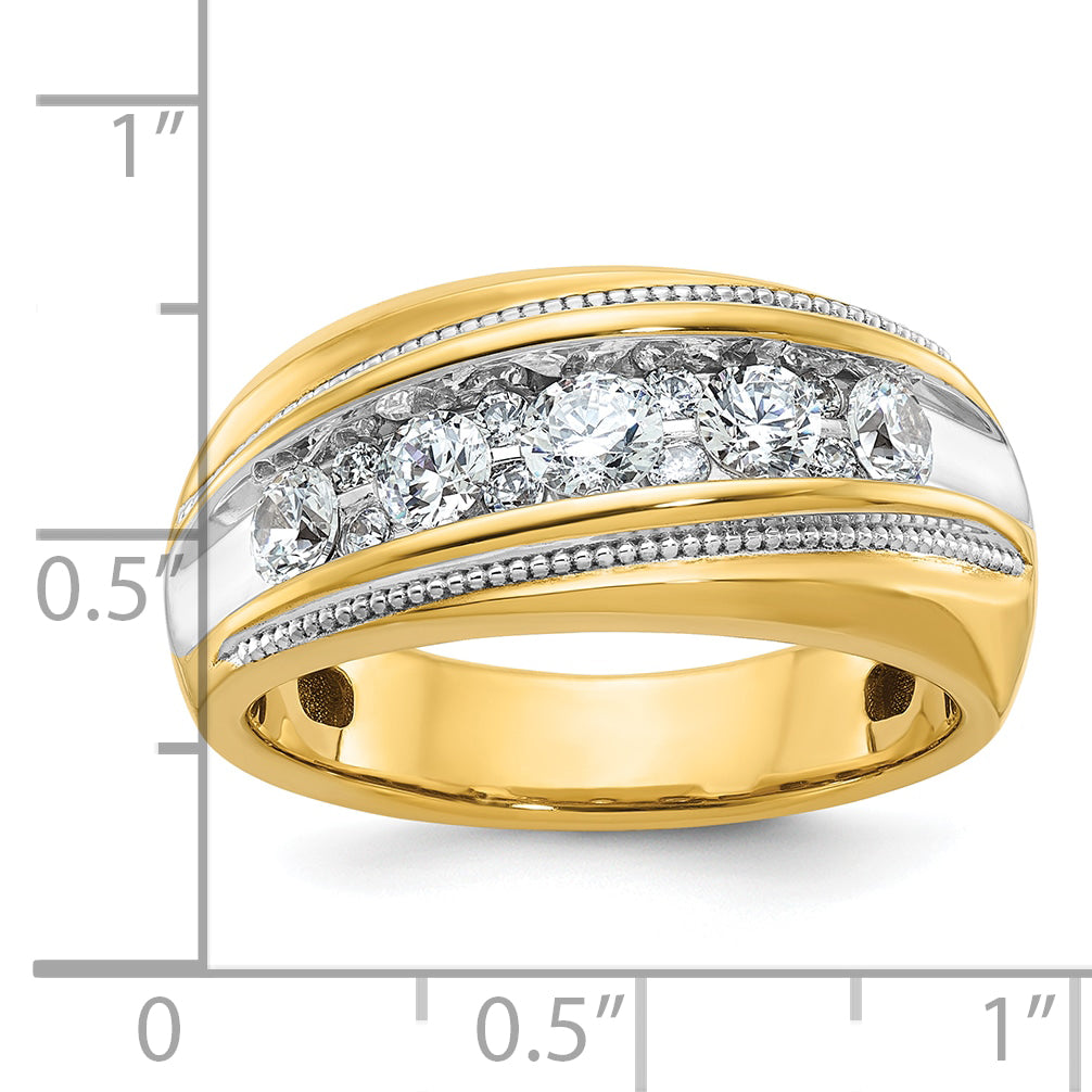 10k with White Rhodium Men's Polished and Milgrain 1 Carat A Quality Diamond Ring