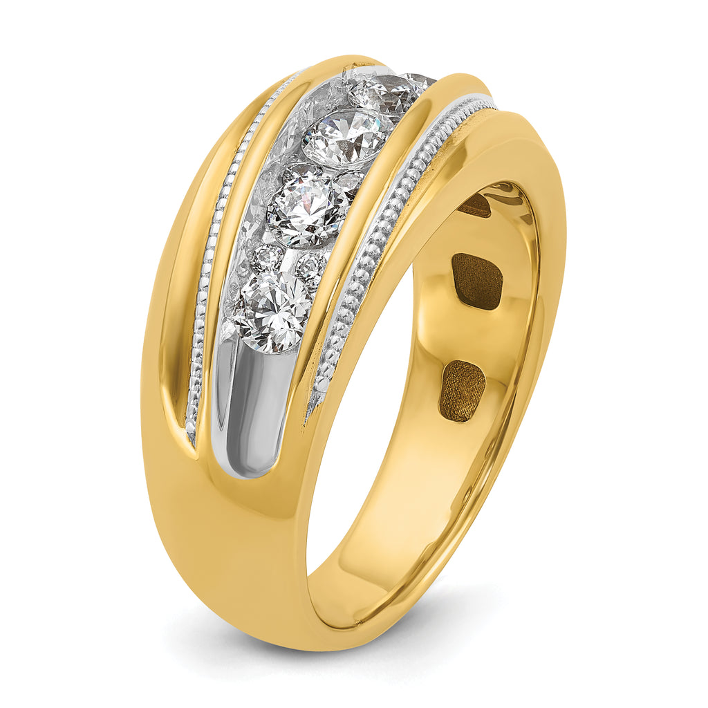 14k with White Rhodium Men's Polished and Milgrain 1 Carat AA Quality Diamond Ring - Sophia Jewelers