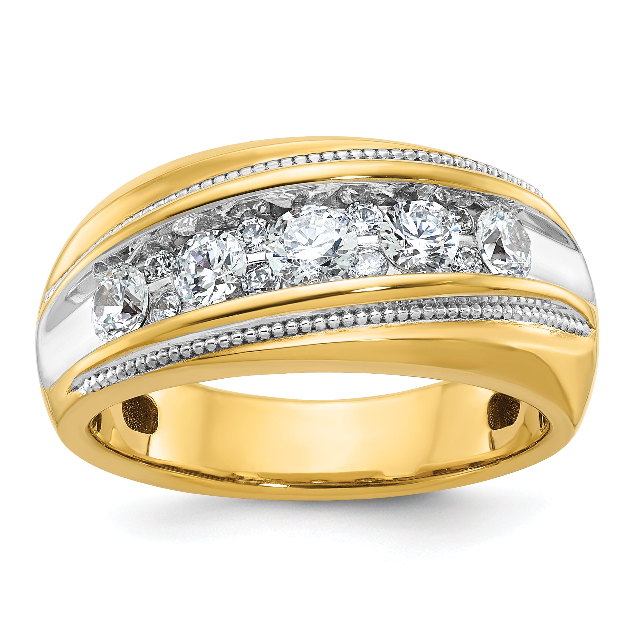 14k with White Rhodium Men's Polished and Milgrain 1 Carat AA Quality Diamond Ring - Sophia Jewelers