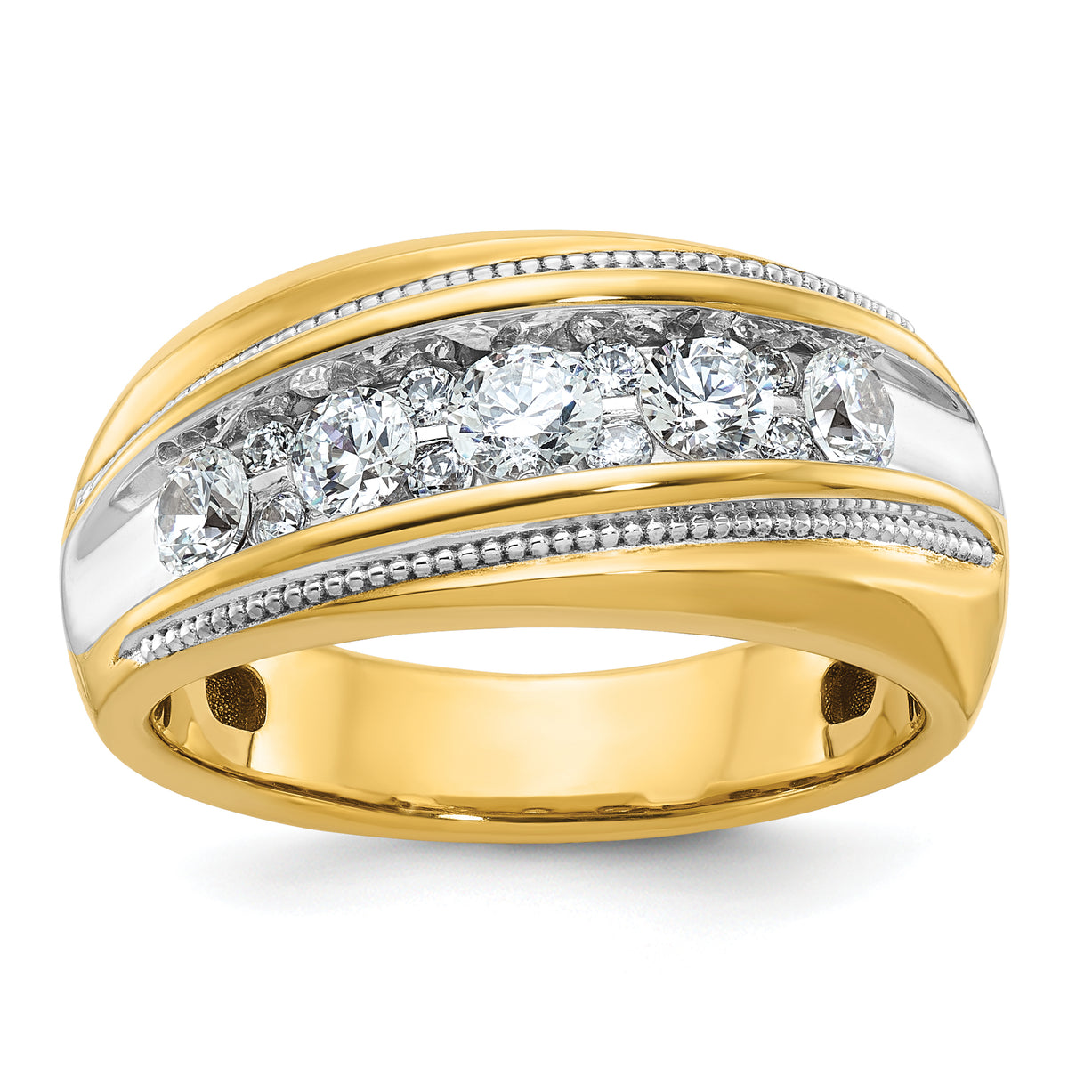 14k with White Rhodium Men's Polished and Milgrain 1 Carat Lab Grown Diamond Ring - Sophia Jewelers