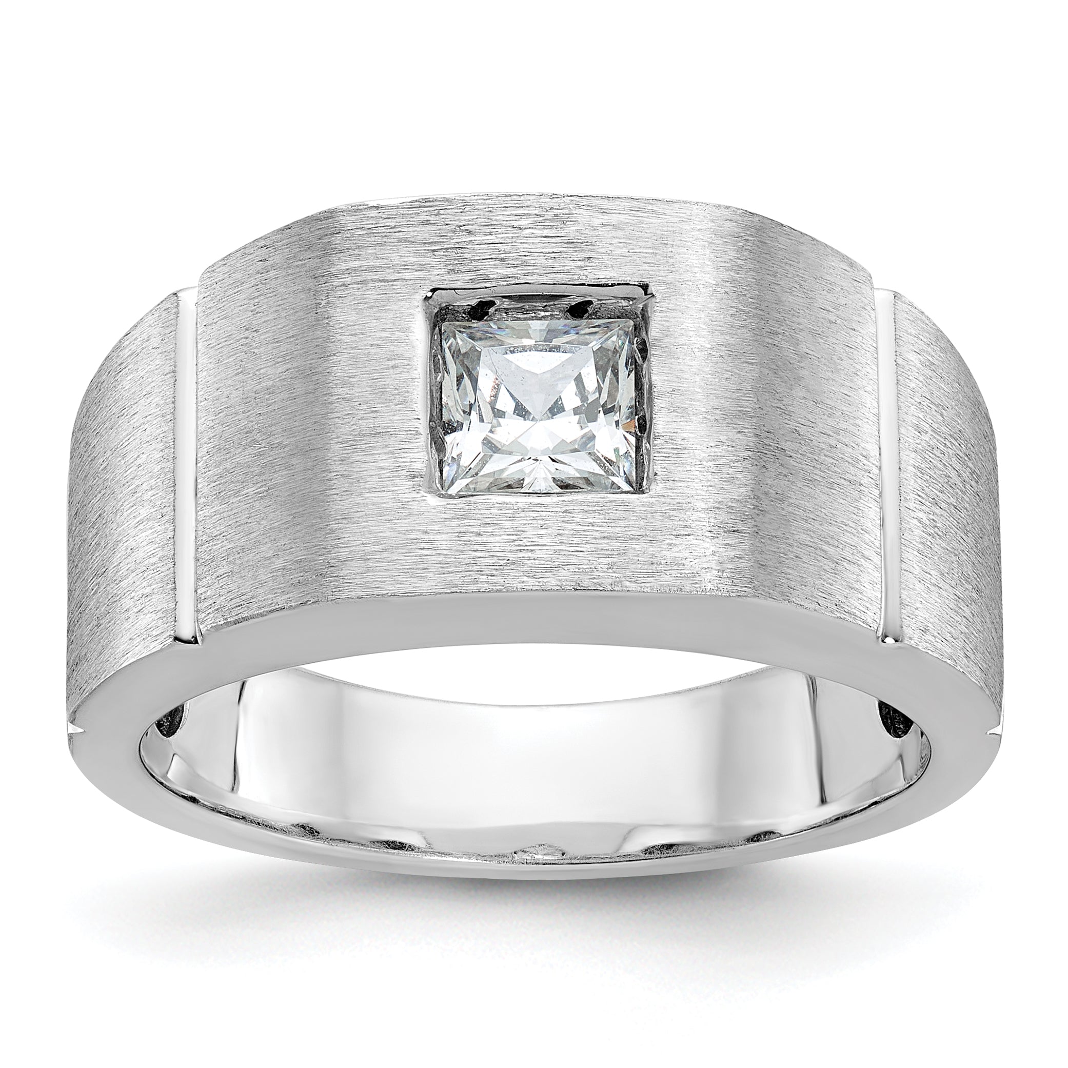 14k White Gold 5/8 carat Lab Grown Diamond VS/SI+ G+ Complete Polished and Satin Men's Ring Main image