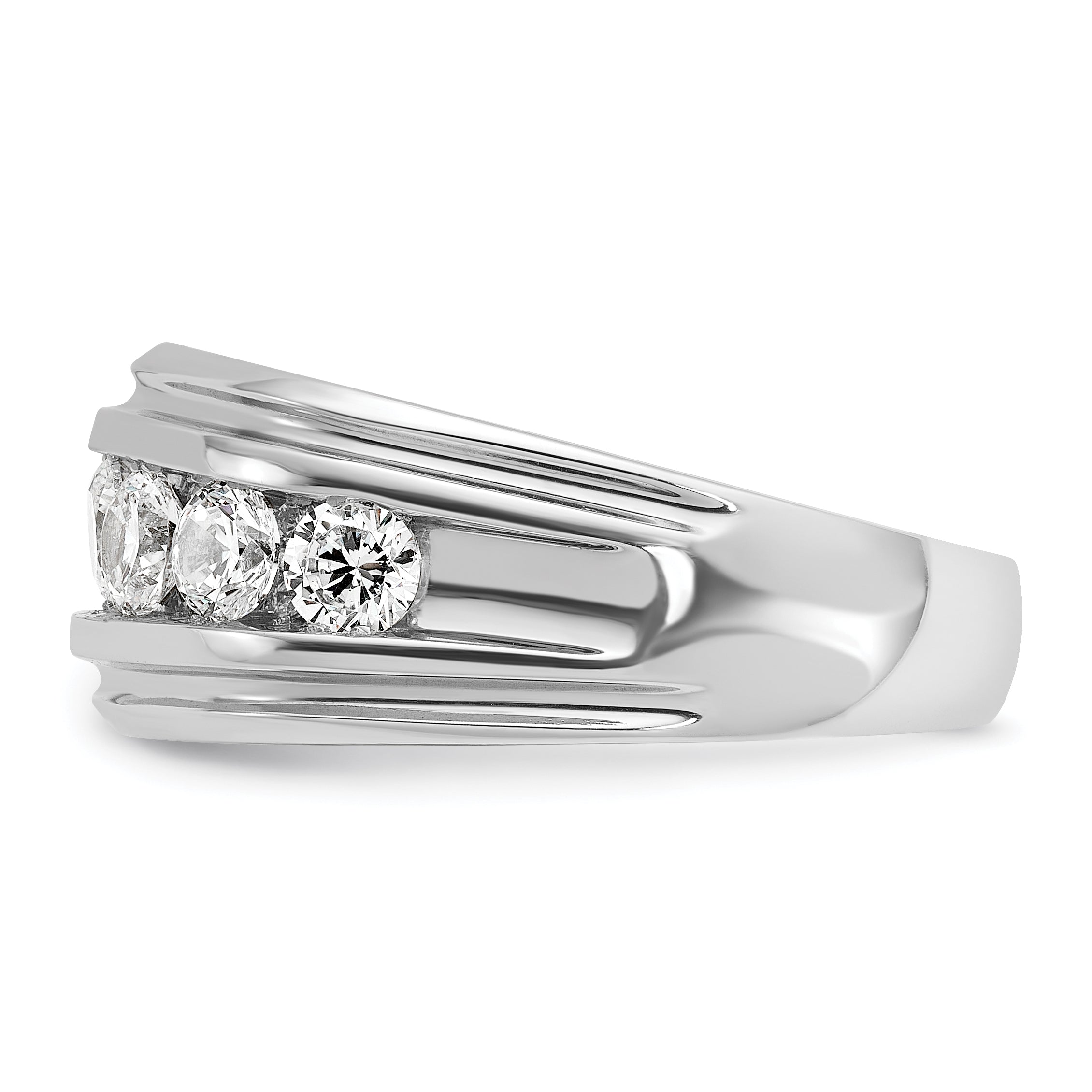 14k White Gold Mens Polished and Grooved 7-Stone Ring Mounting, Mounting Only - Sophia Jewelers