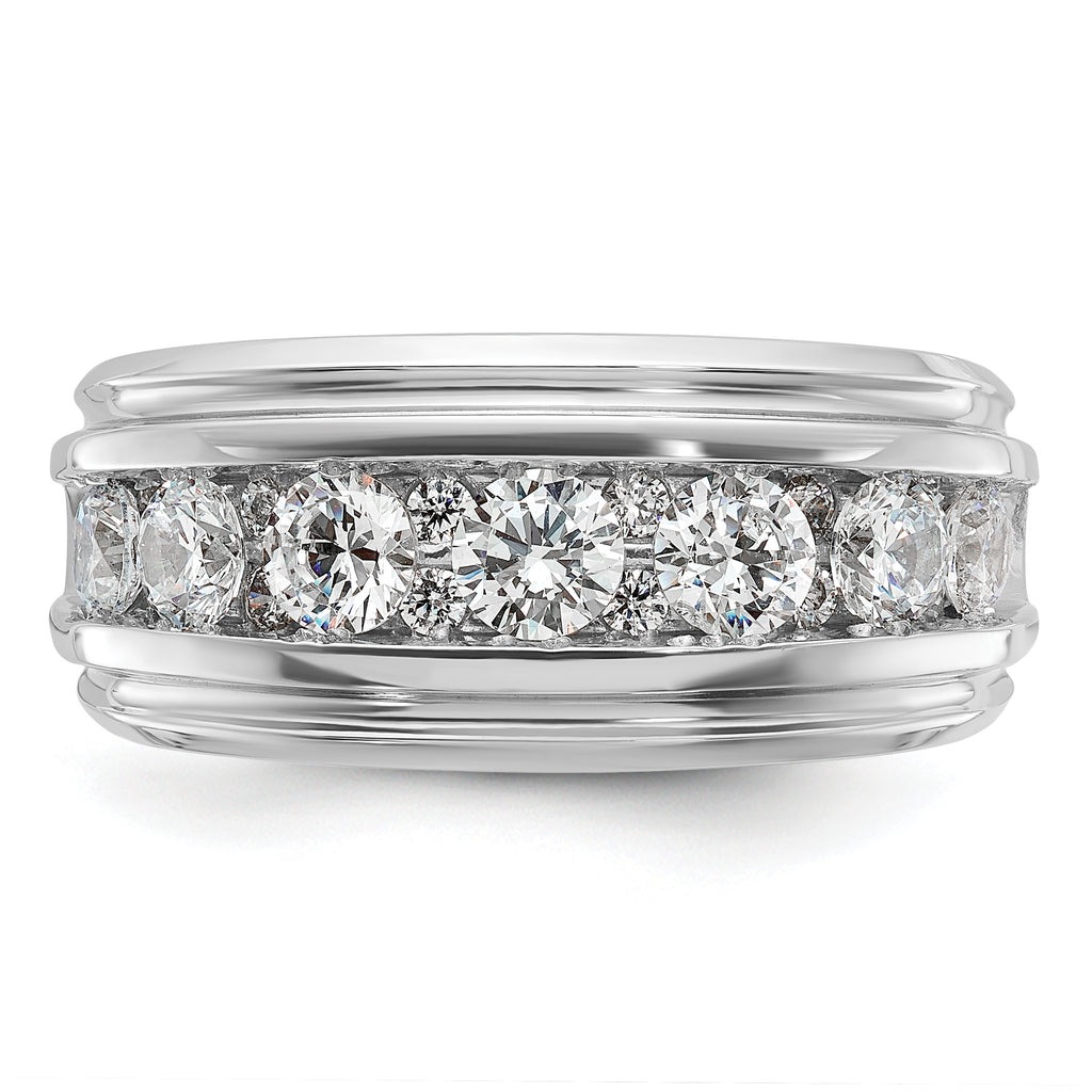 14k White Gold Mens Polished and Grooved 7-Stone Ring Mounting, Mounting Only - Sophia Jewelers