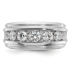 14k White Gold Mens Polished and Grooved 7-Stone Ring Mounting, Mounting Only - Sophia Jewelers