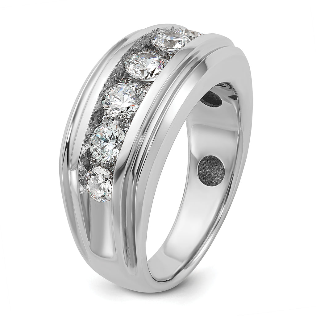 14k White Gold Men's Polished and Grooved 1 3/4 Carat AA Quality Diamond Ring - Sophia Jewelers