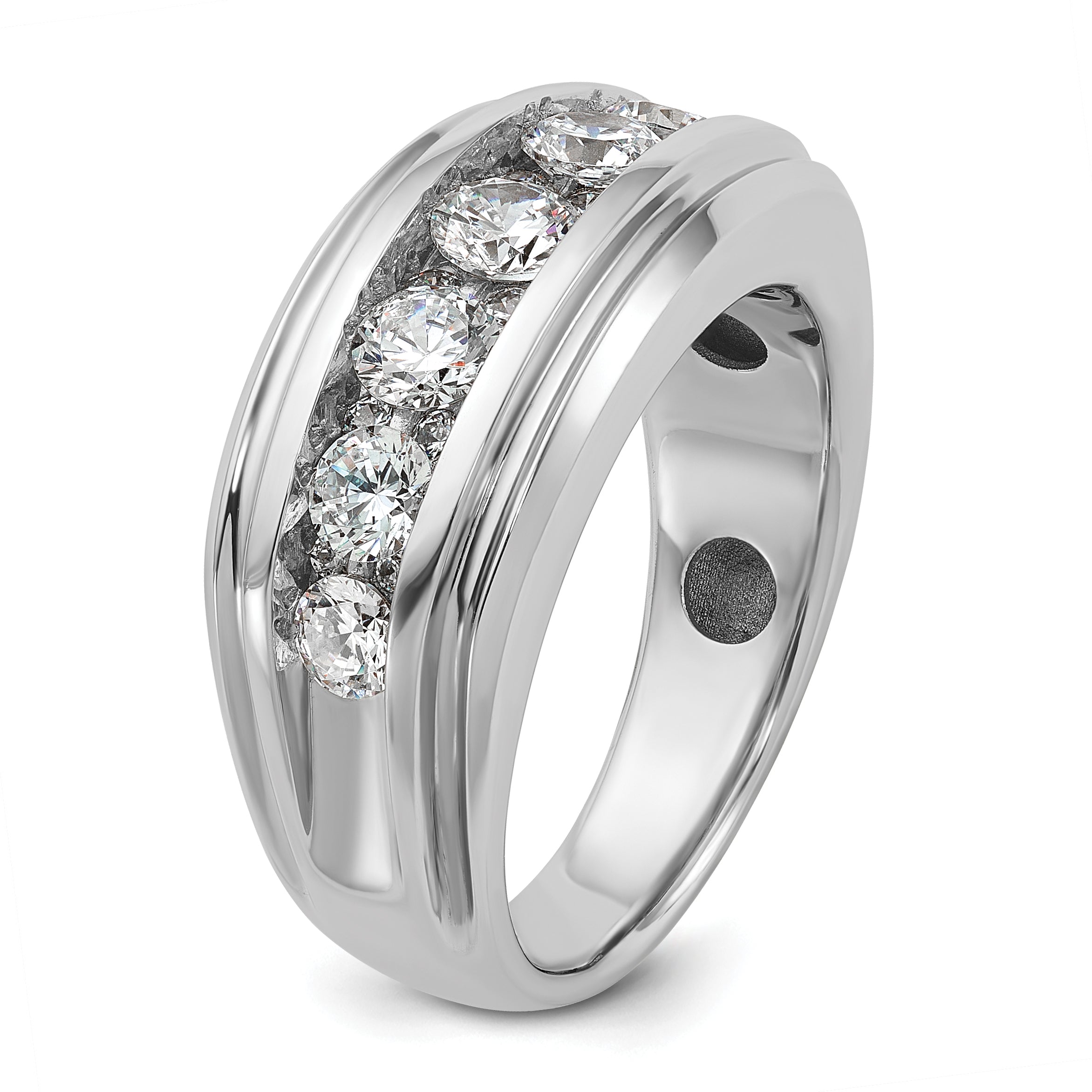 14k White Gold Men's Polished and Grooved 1 3/4 Carat AA Quality Diamond Ring - Sophia Jewelers