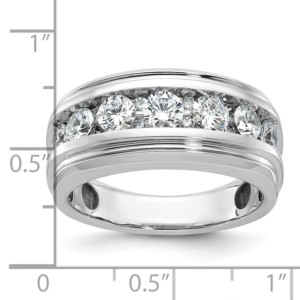 14k White Gold Mens Polished and Grooved 7-Stone Ring Mounting, Mounting Only - Sophia Jewelers
