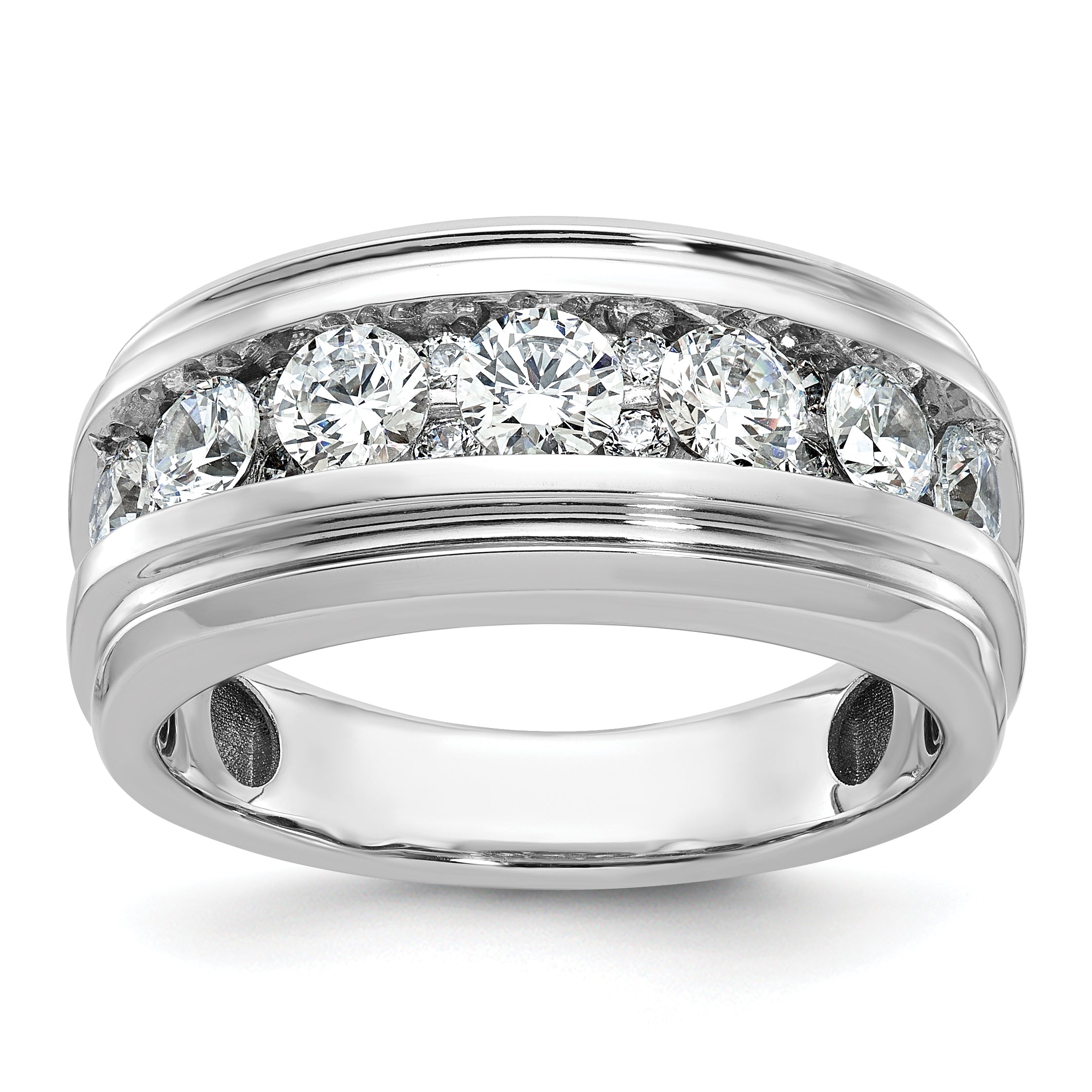14k White Gold Mens Polished and Grooved 7-Stone Ring Mounting, Mounting Only - Sophia Jewelers Main image