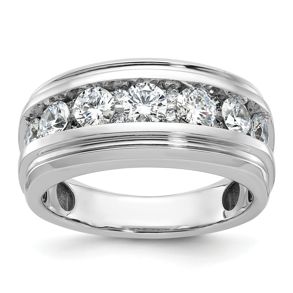 14k White Gold Mens Polished and Grooved 7-Stone Ring Mounting, Mounting Only - Sophia Jewelers
