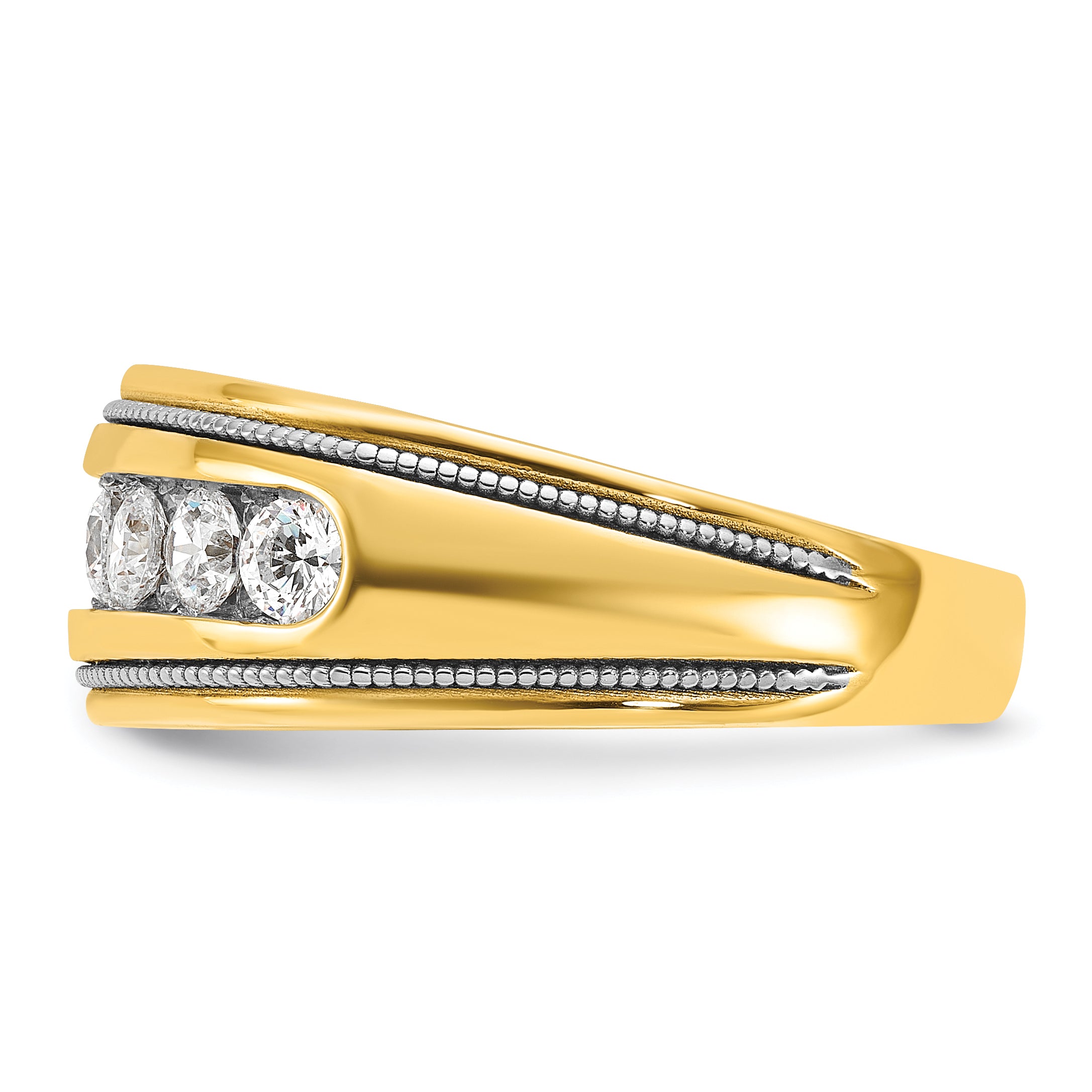 14k with White Rhodium Mens Polished and Milgrain 7-Stone 1 Carat AA Diamond Ring Secondary image
