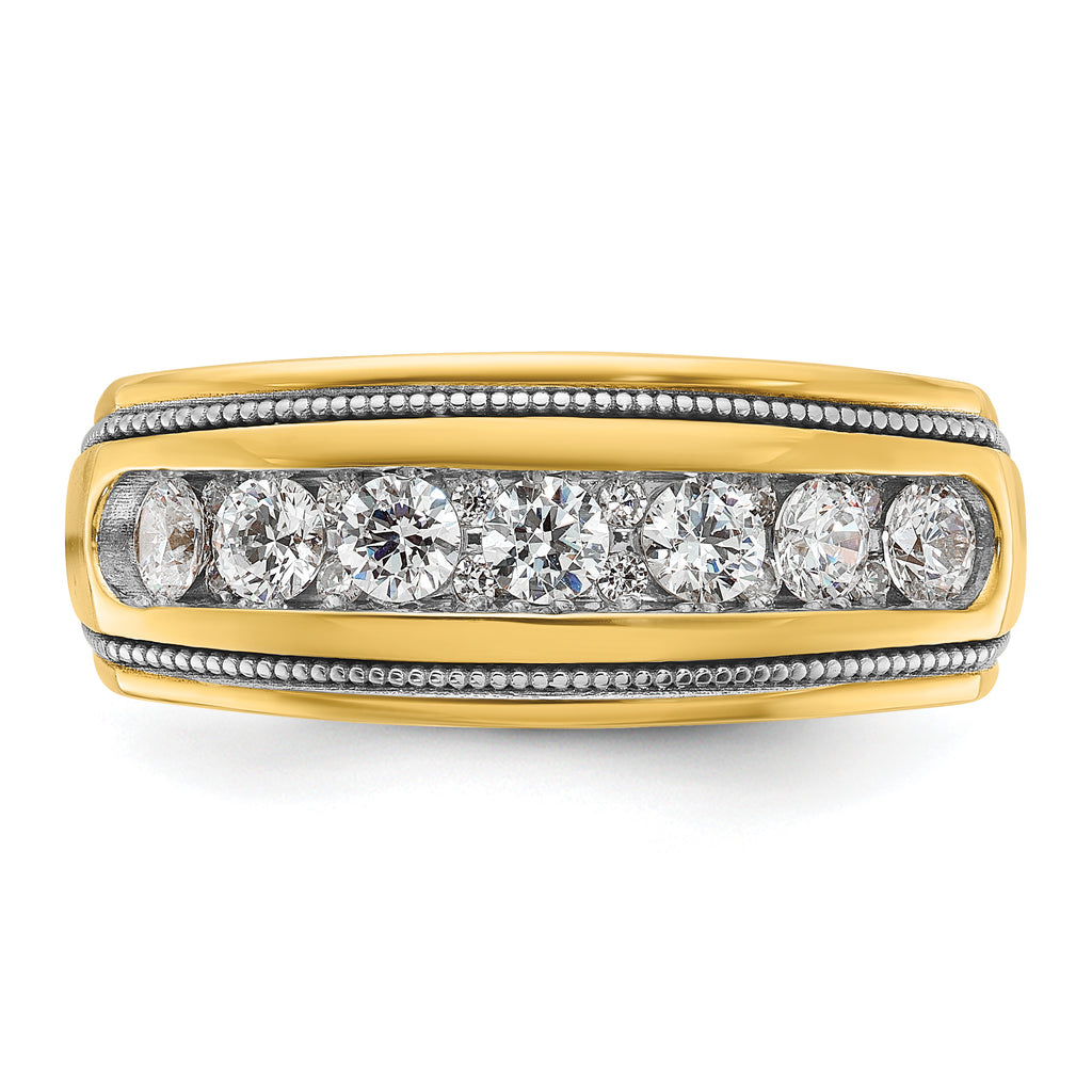 14k with White Rhodium Mens Polished and Milgrain 7-Stone 1 Carat AA Diamond Ring - Sophia Jewelers