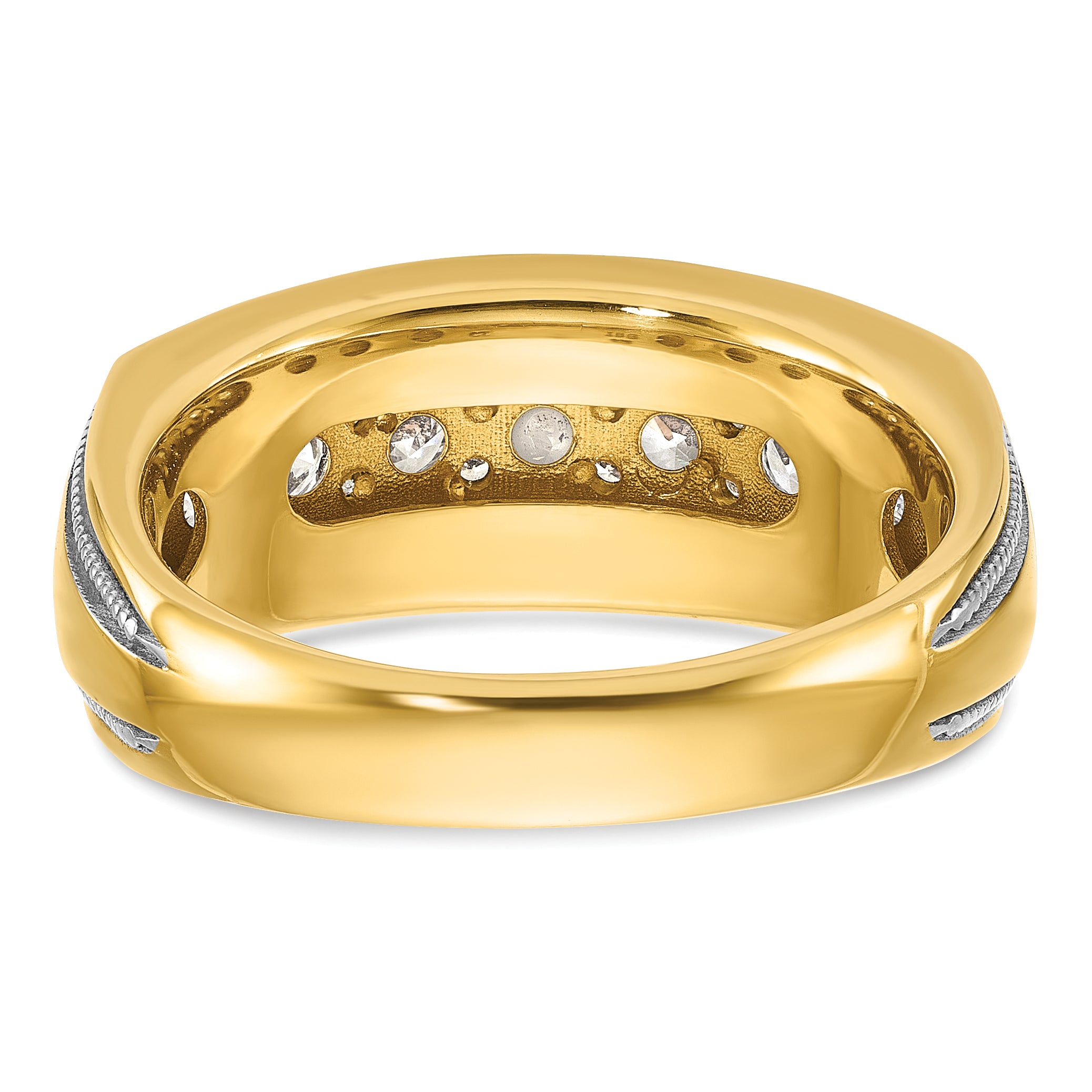 14k Mens Polished and Milgrain 7-Stone Ring Mounting, Mounting Only - Sophia Jewelers