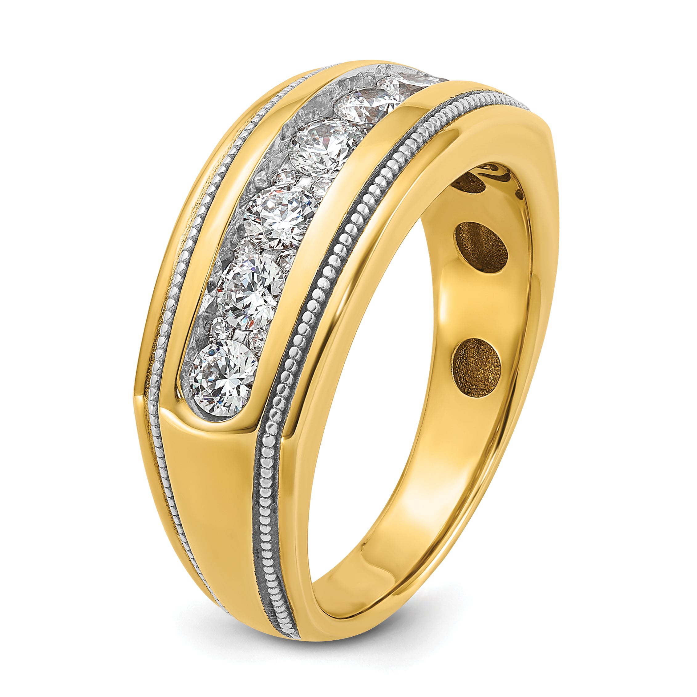 14k Mens Polished and Milgrain 7-Stone Ring Mounting, Mounting Only - Sophia Jewelers
