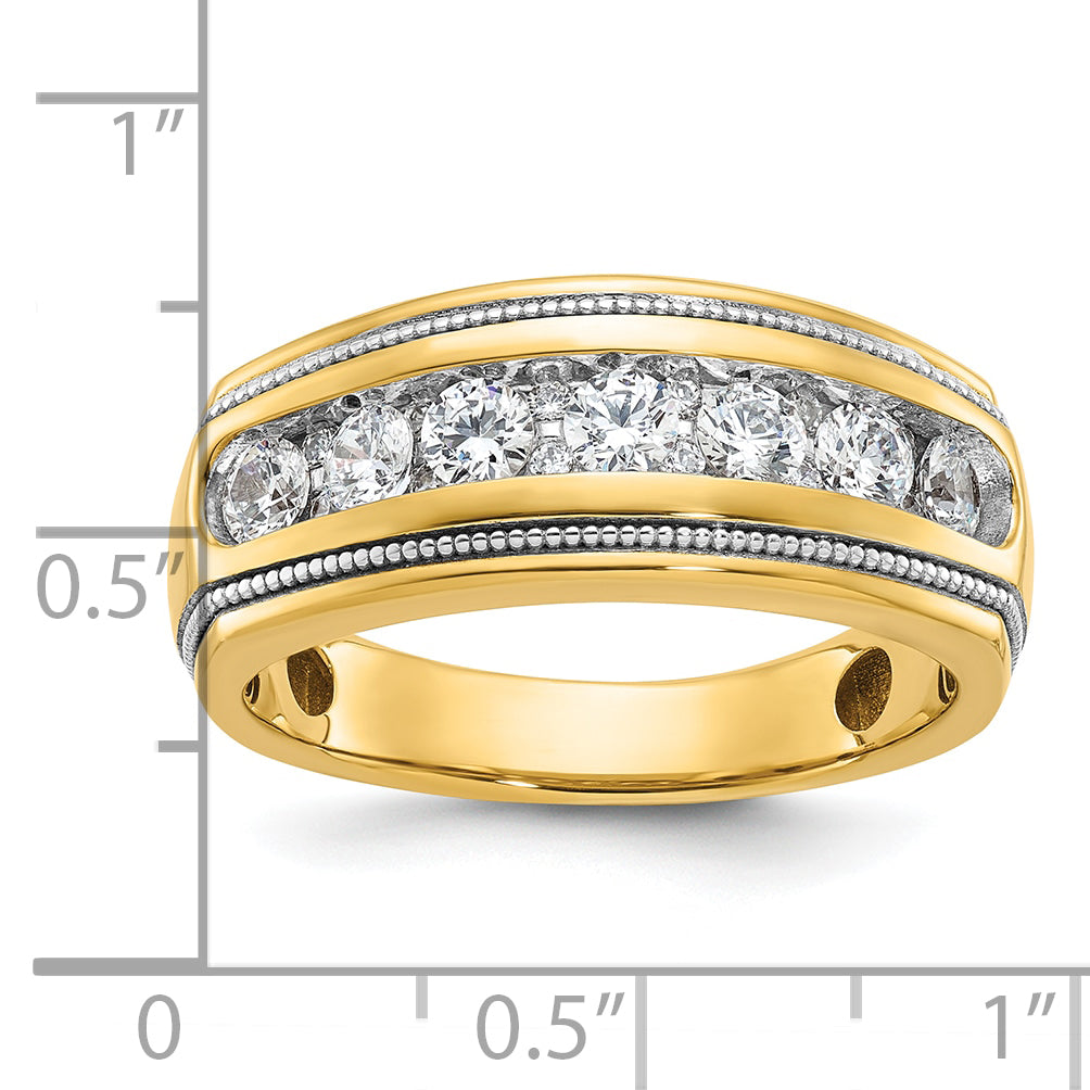 14k Mens Polished and Milgrain 7-Stone Ring Mounting, Mounting Only - Sophia Jewelers