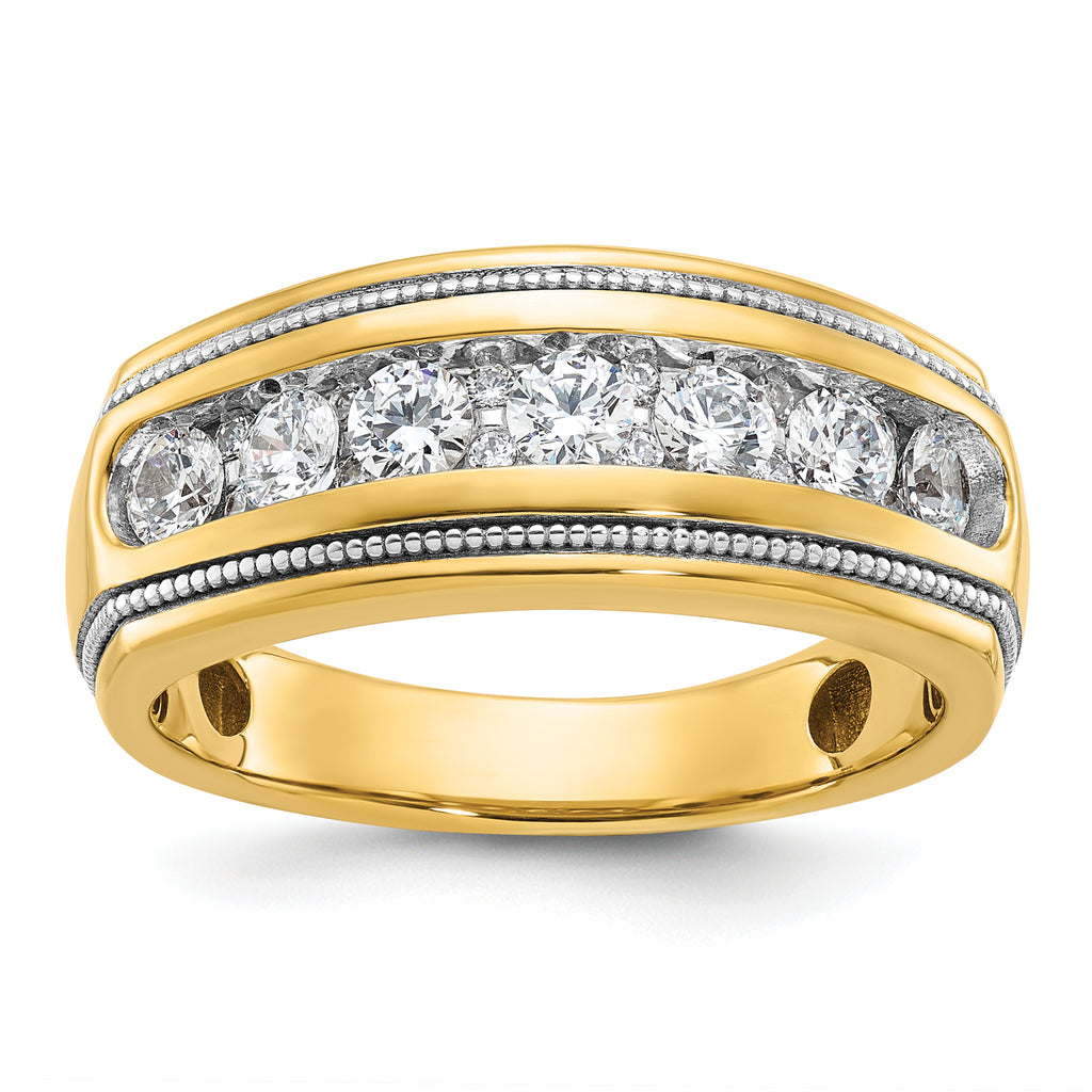 14k Mens Polished and Milgrain 7-Stone Ring Mounting, Mounting Only - Sophia Jewelers