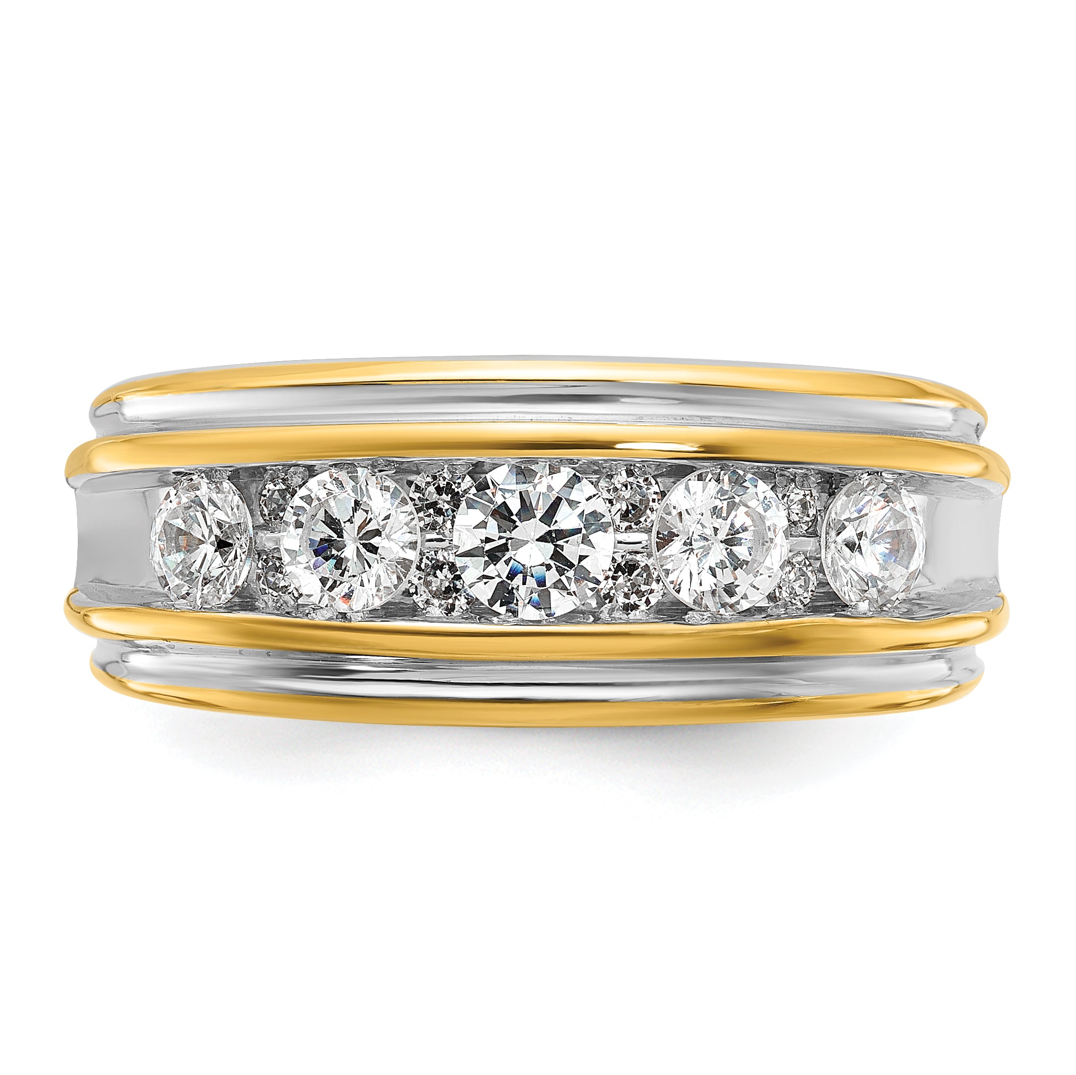 14k with White Rhodium Men's Polished and Grooved 1 Carat AA Quality Diamond Ring - Sophia Jewelers