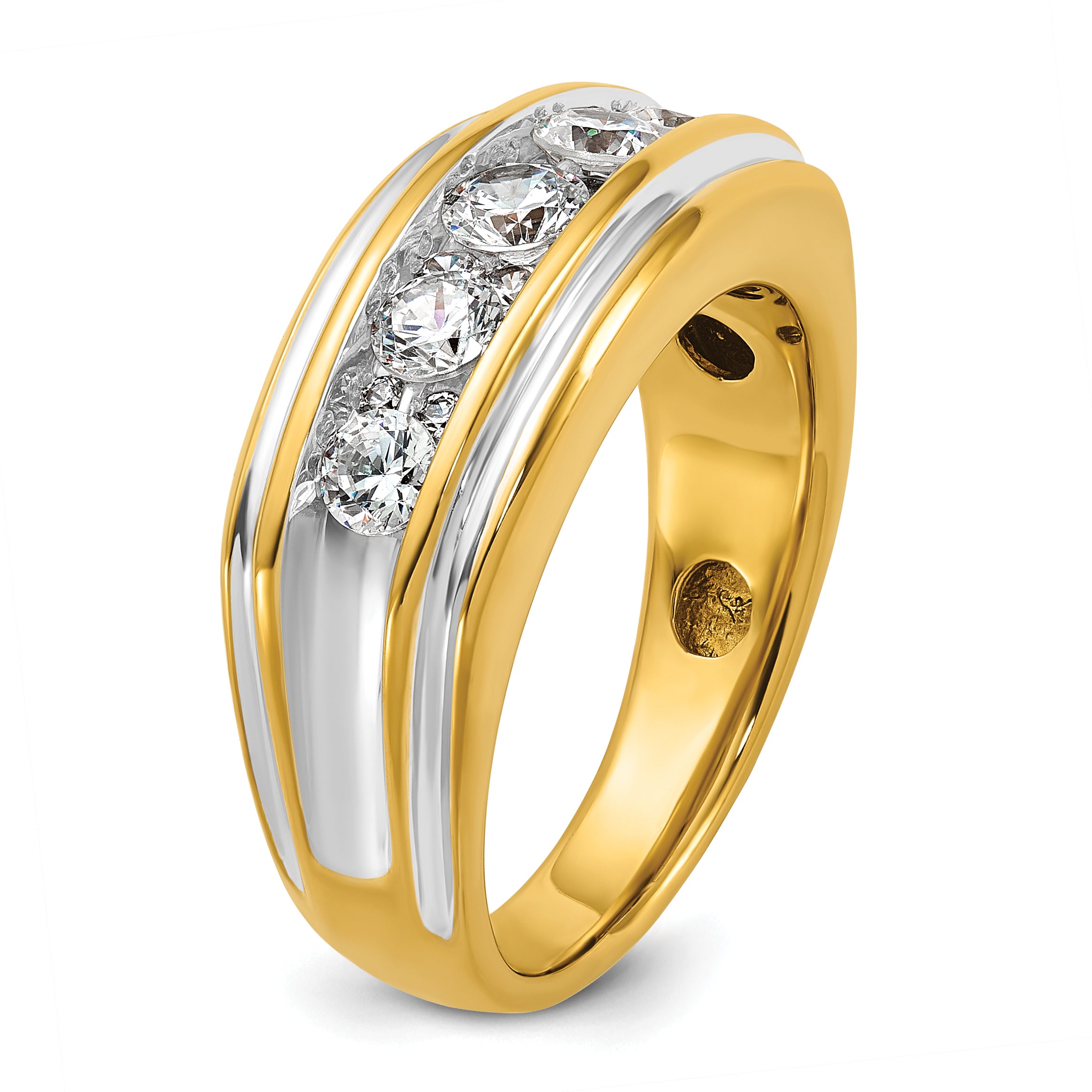 14k with White Rhodium Men's Polished and Grooved 1 Carat AA Quality Diamond Ring - Sophia Jewelers