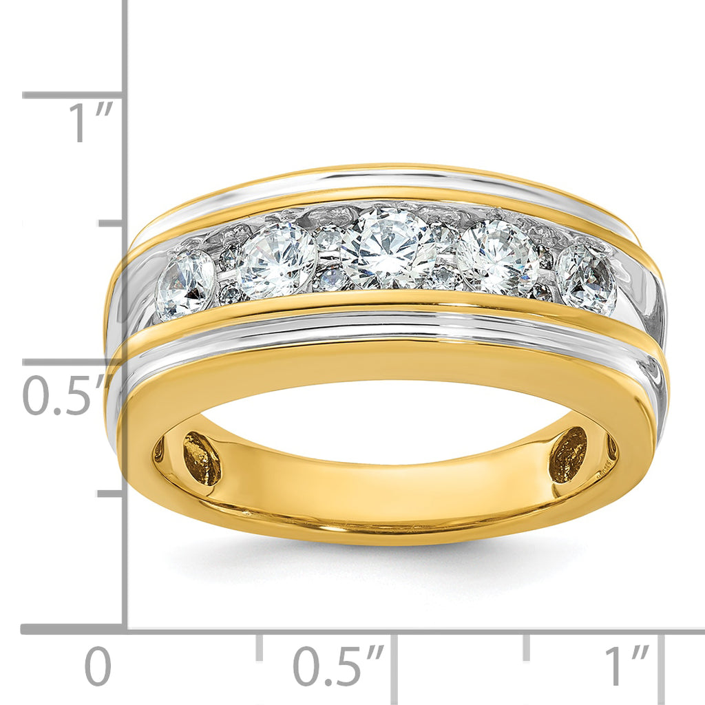 14k with White Rhodium Men's Polished and Grooved 1 Carat AA Quality Diamond Ring - Sophia Jewelers