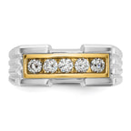 14k Two-tone Men's Polished and Grooved 5-Stone Ring Mounting, Mounting Only - Sophia Jewelers