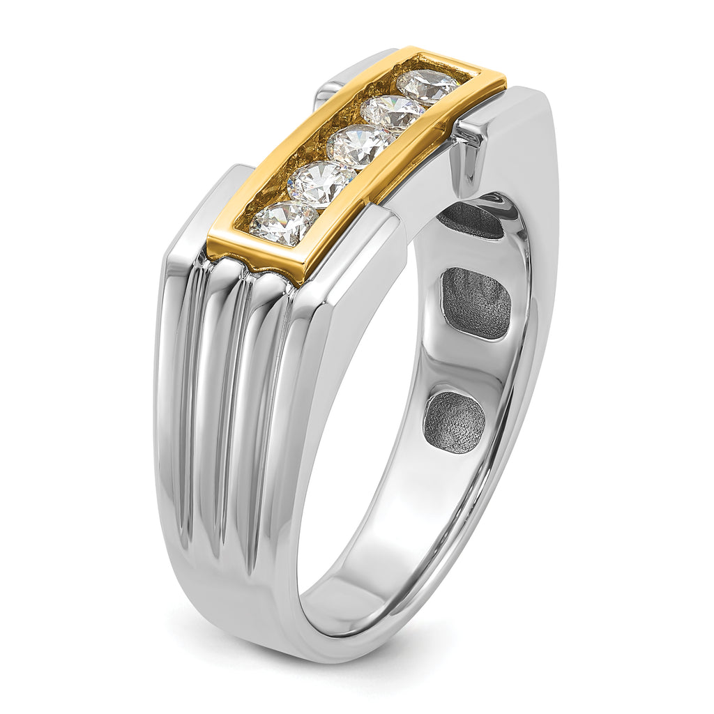 14k Two-tone Men's Polished and Grooved 5-Stone 1/2 Carat AA Quality Diamond Ring - Sophia Jewelers