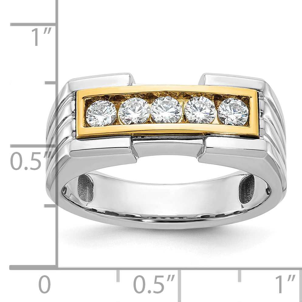 14k Two-tone Men's Polished and Grooved 5-Stone 1/2 Carat AA Quality Diamond Ring - Sophia Jewelers