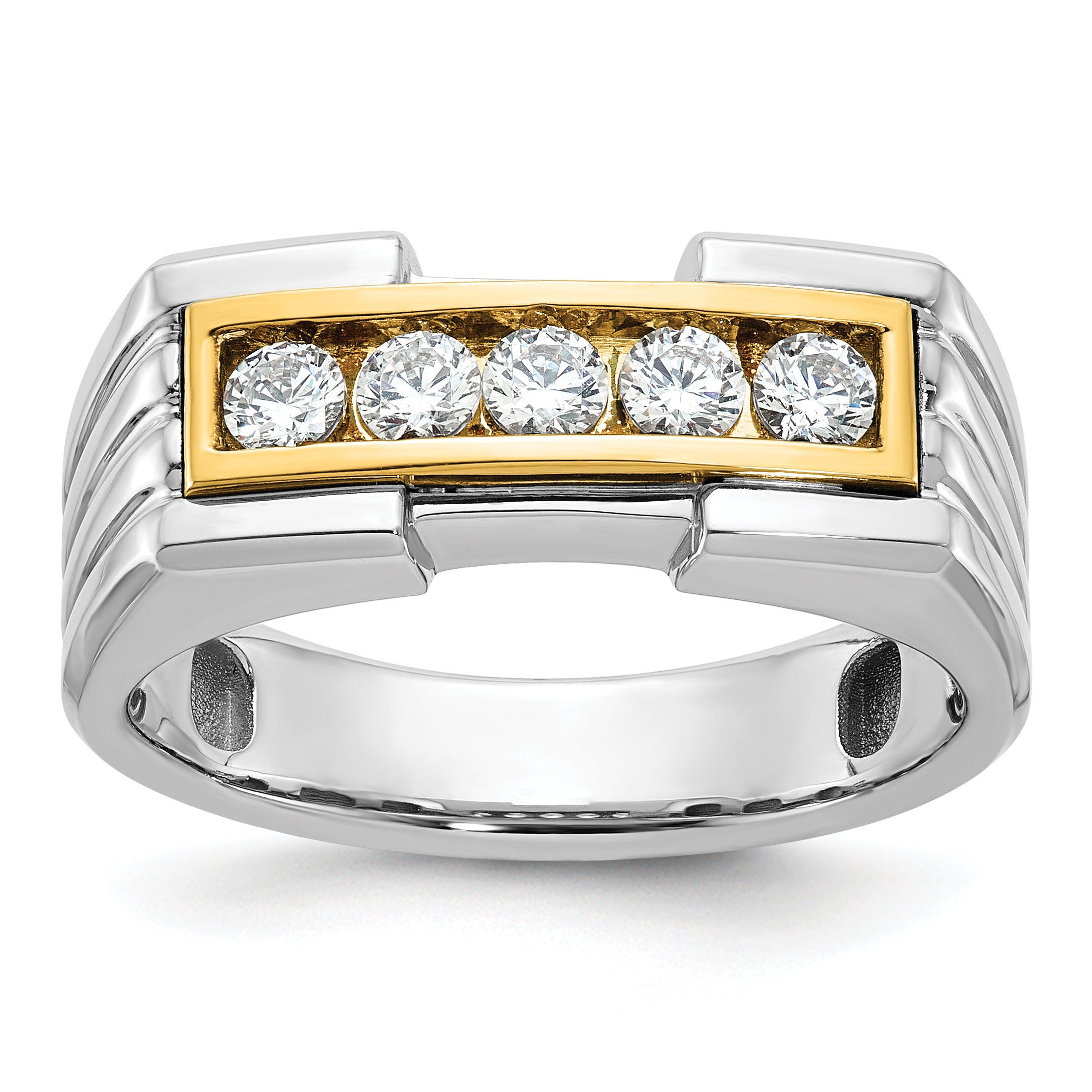 14k Two-tone Men's Polished and Grooved 5-Stone Ring Mounting, Mounting Only - Sophia Jewelers Main image