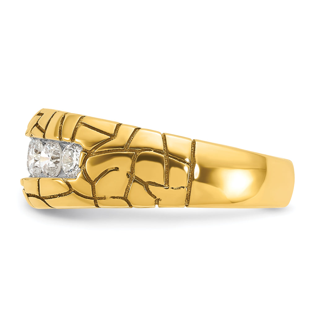 14k Mens Polished and Nugget Texture 7-Stone Ring Mounting, Mounting Only - Sophia Jewelers