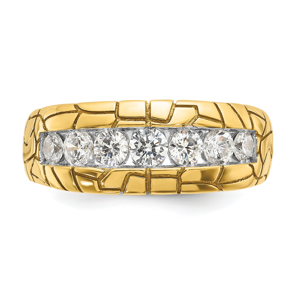 14k Men's Polished and Nugget Texture 7-Stone 1 Carat AA Quality Diamond Ring - Sophia Jewelers