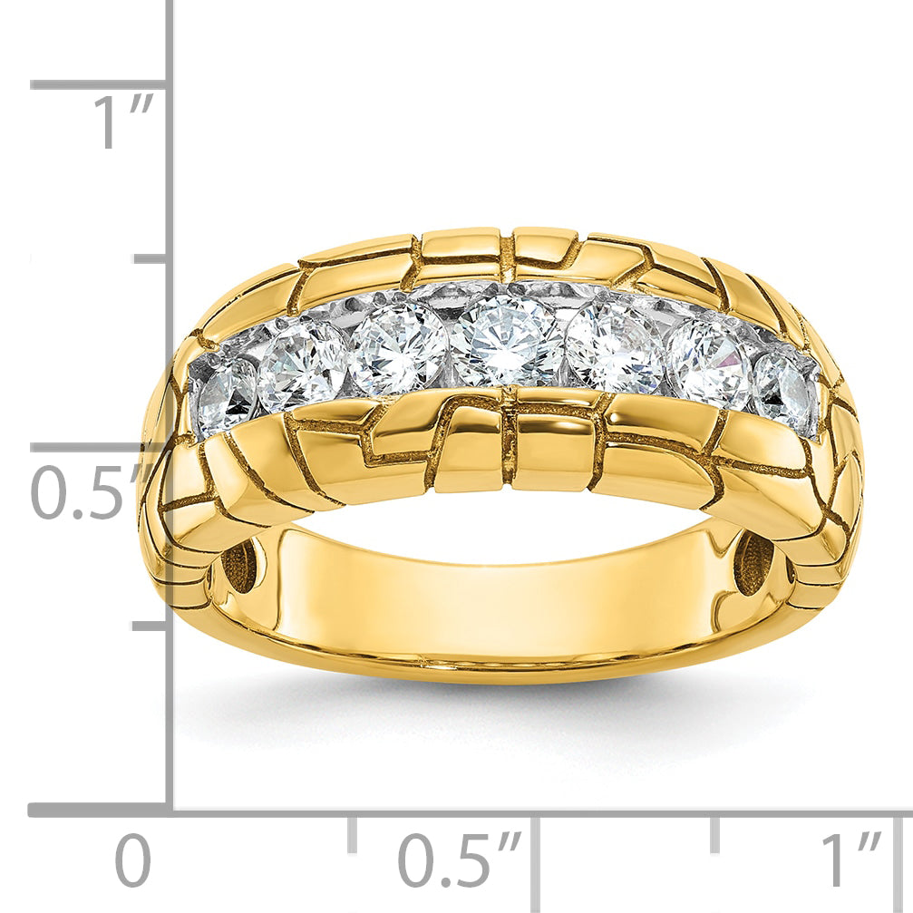 14k Mens Polished and Nugget Texture 7-Stone Ring Mounting, Mounting Only - Sophia Jewelers