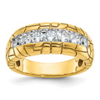 14k Mens Polished and Nugget Texture 7-Stone Ring Mounting, Mounting Only - Sophia Jewelers
