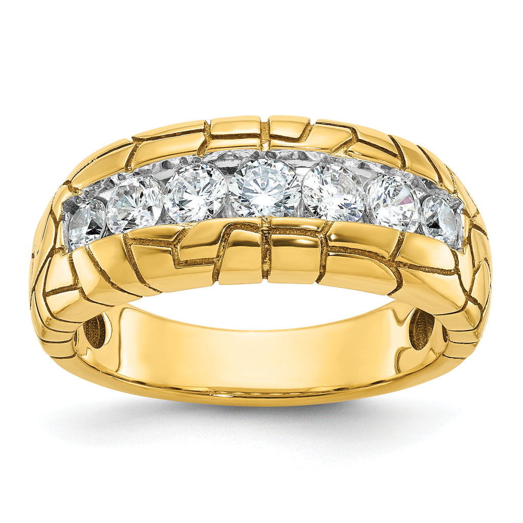 14k Men's Polished and Nugget Texture 7-Stone 1 Carat AA Quality Diamond Ring - Sophia Jewelers