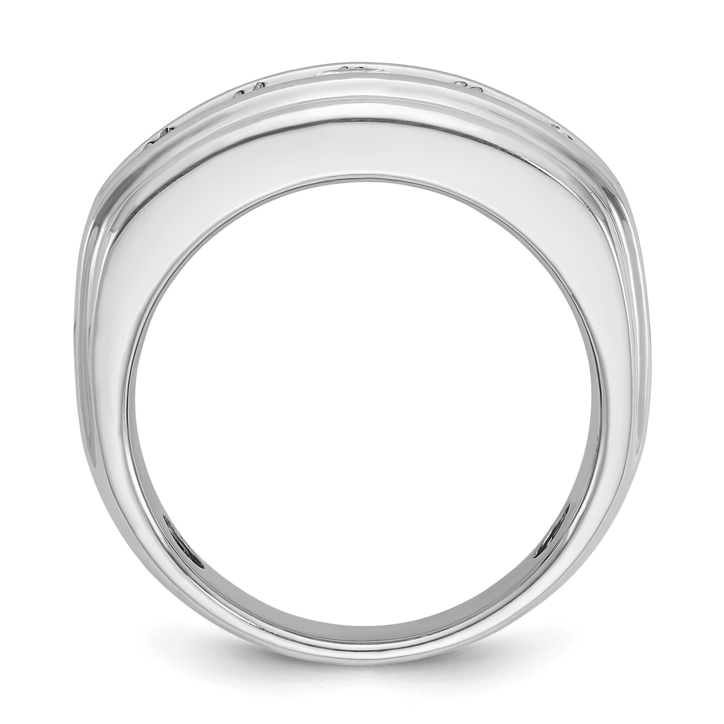 10k White Gold Men's Polished and Grooved 2 Carat A Quality Diamond Ring