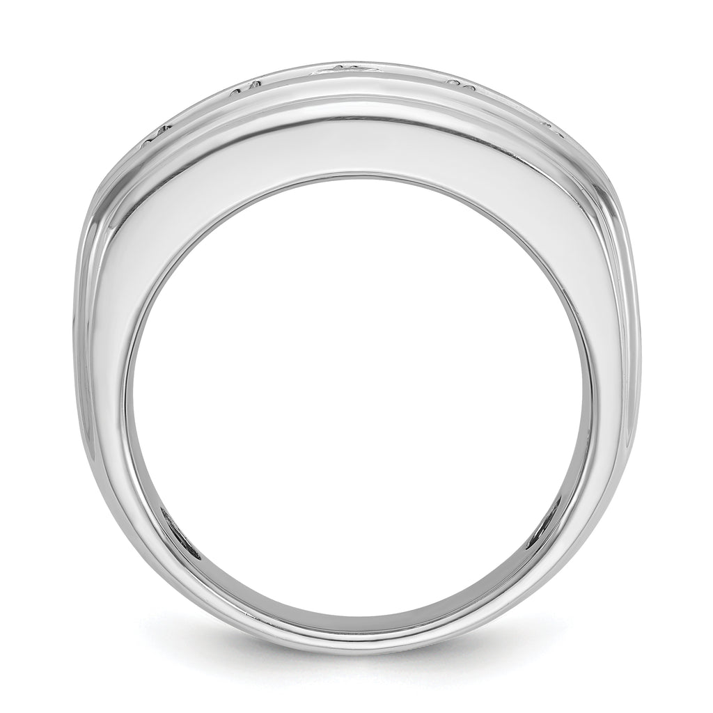10k White Gold Men's Polished and Grooved 2 Carat A Quality Diamond Ring
