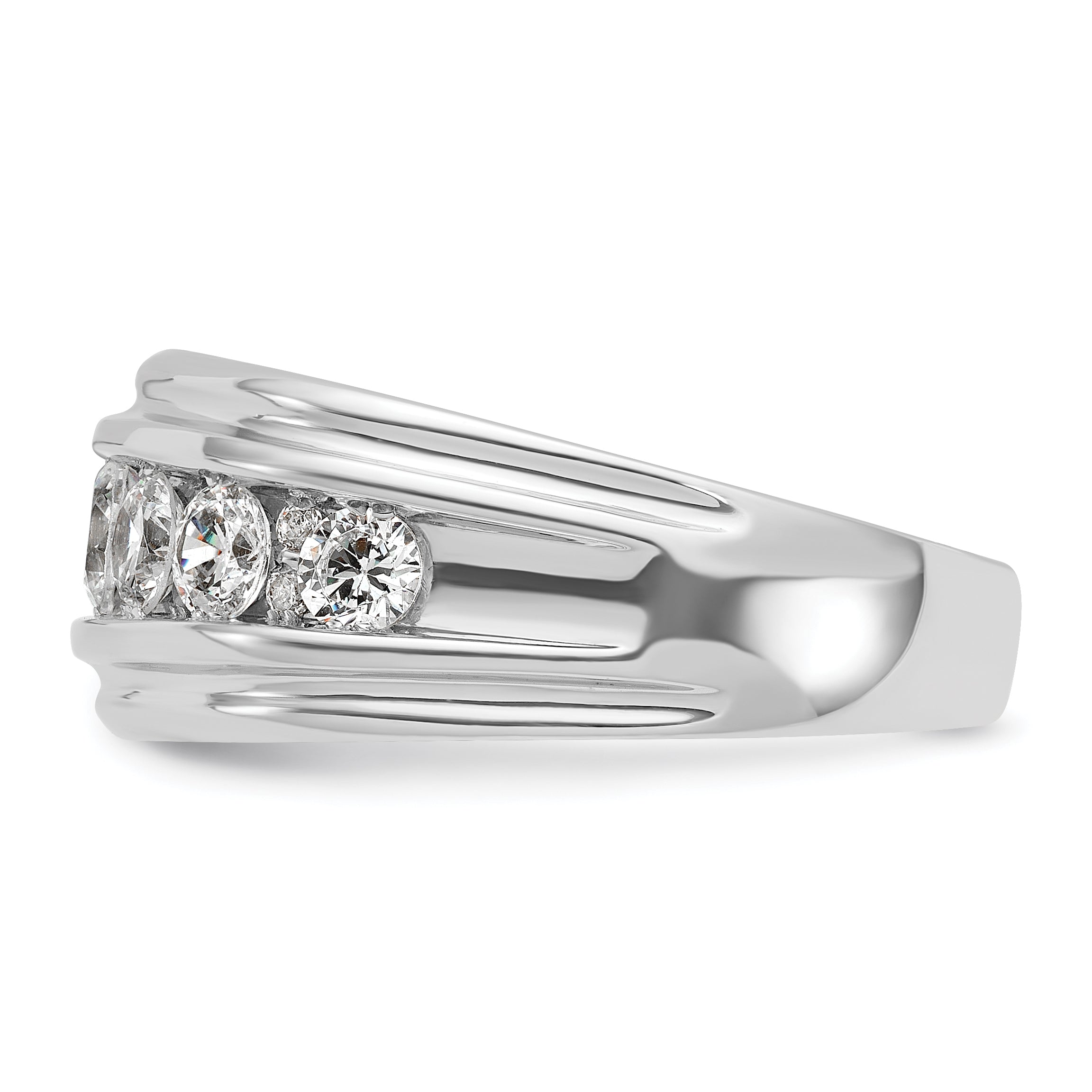 10k White Gold Men's Polished and Grooved 2 Carat A Quality Diamond Ring