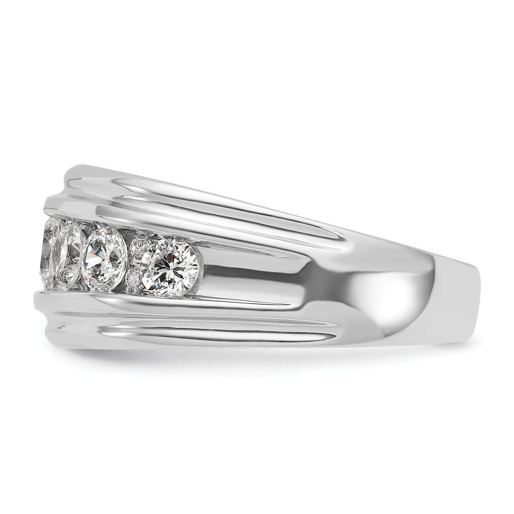 10k White Gold Men's Polished and Grooved 2 Carat A Quality Diamond Ring