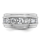 10k White Gold Men's Polished and Grooved 2 Carat A Quality Diamond Ring