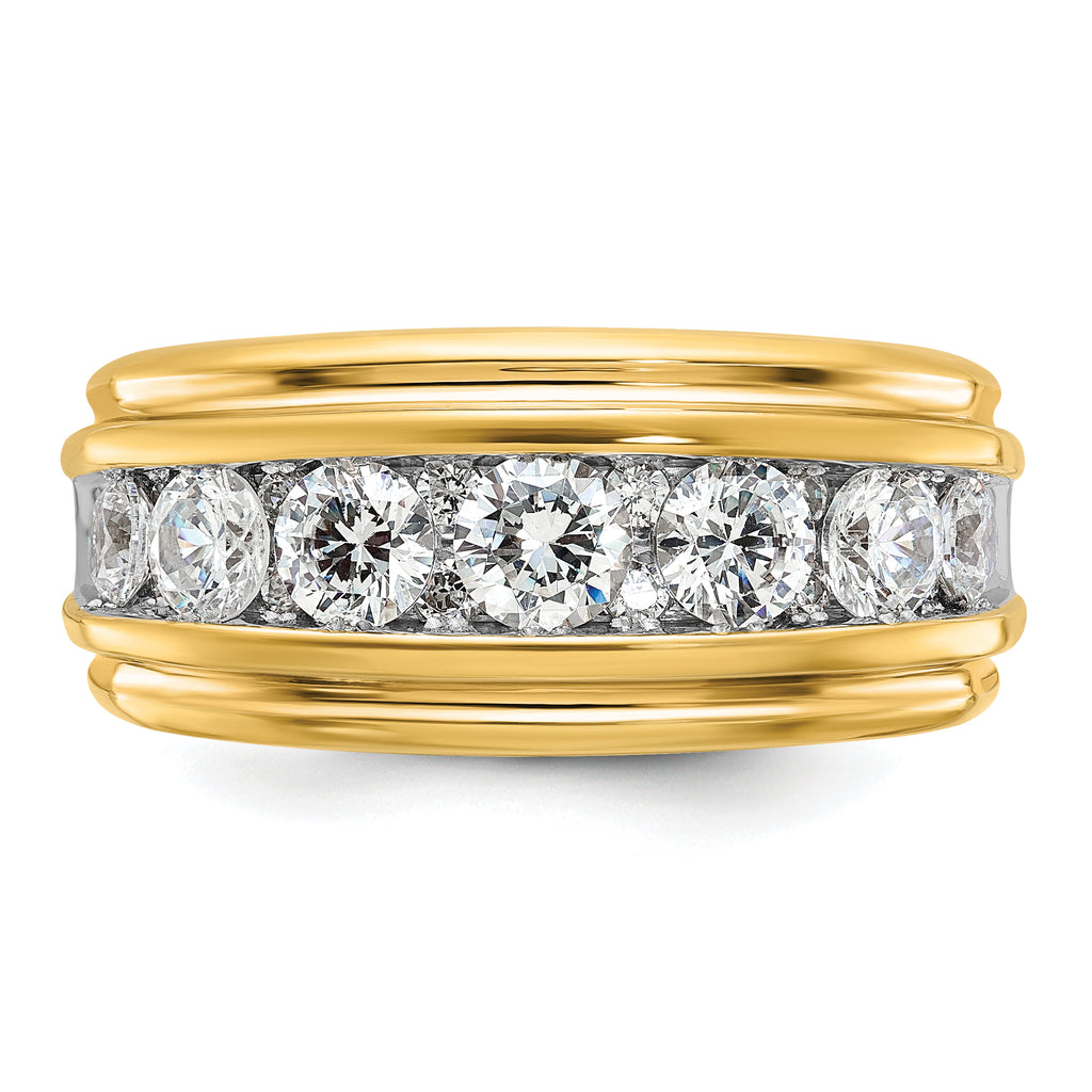 10k with White Rhodium Men's Polished and Grooved 2 Carat A Quality Diamond Ring