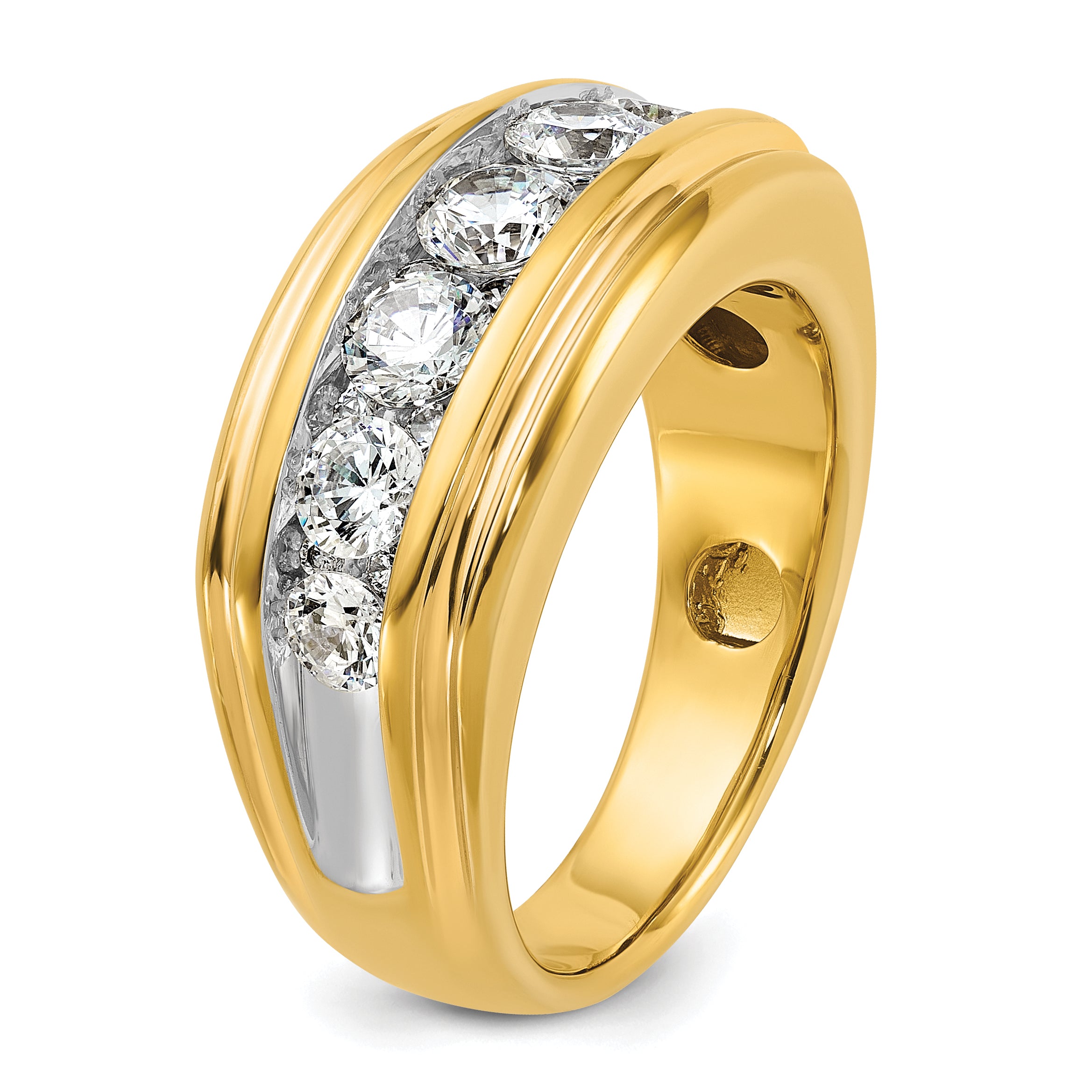 10k with White Rhodium Men's Polished and Grooved 2 Carat A Quality Diamond Ring