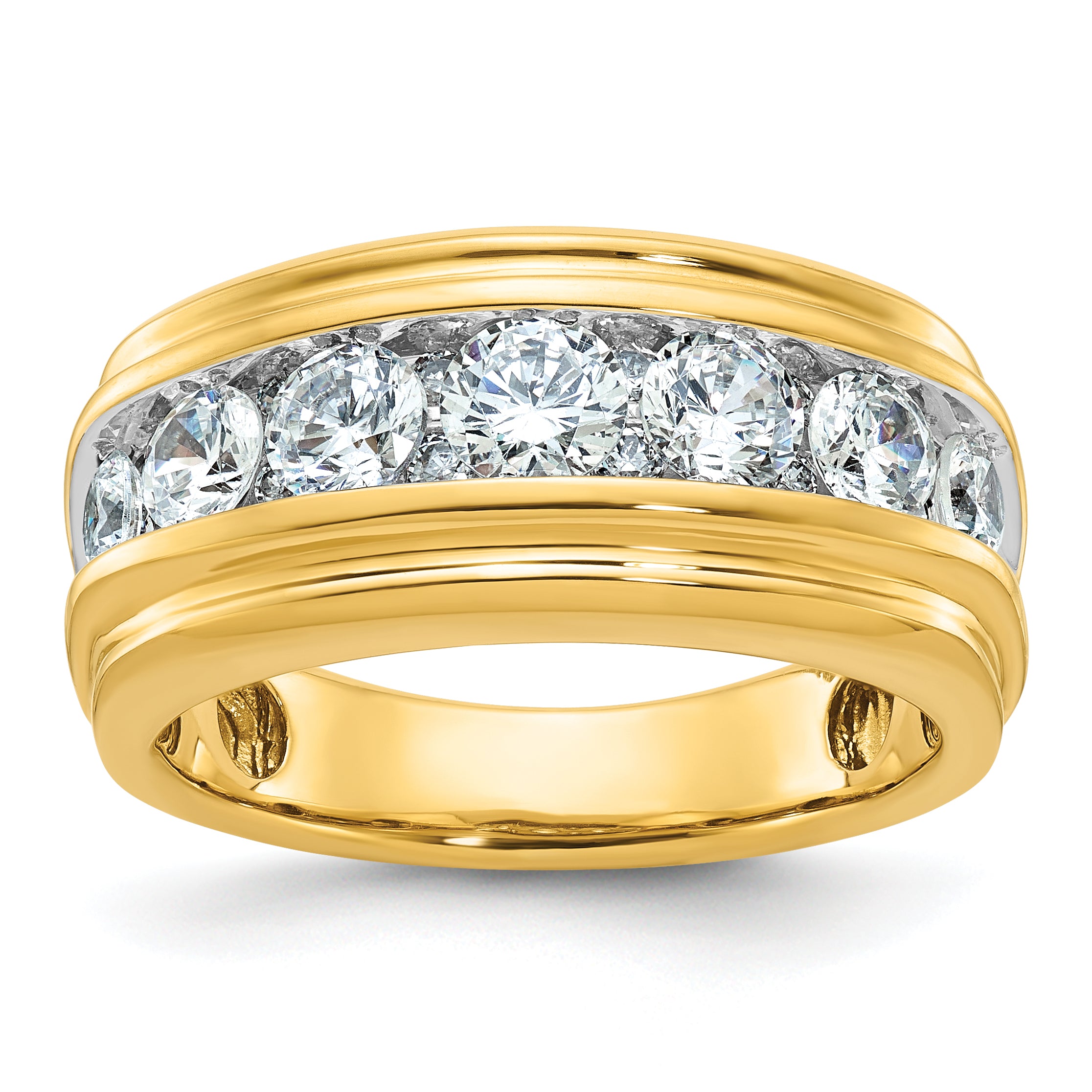 10k with White Rhodium Men's Polished and Grooved 2 Carat A Quality Diamond Ring